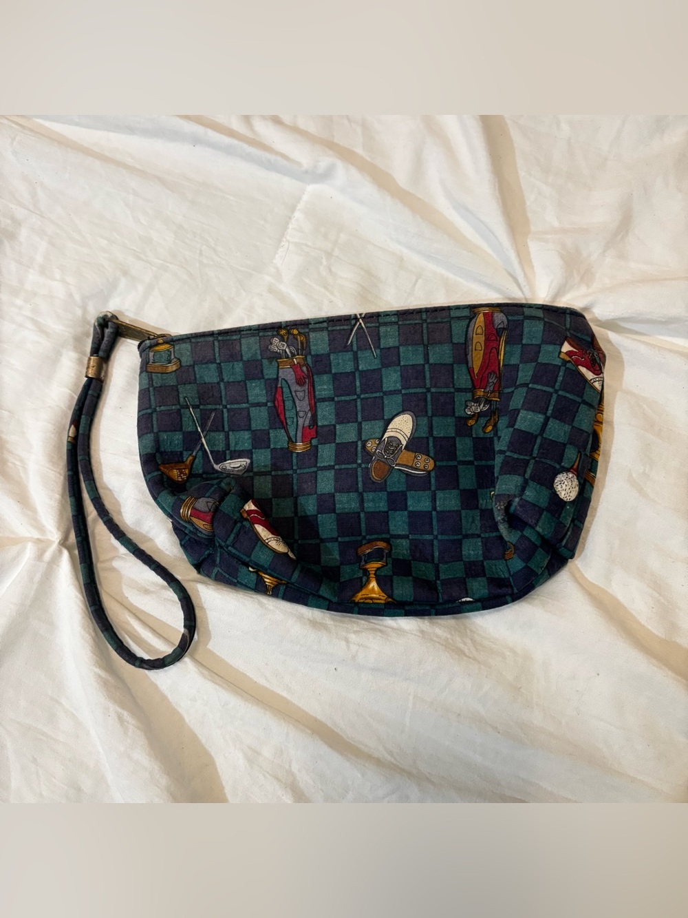 Golf Wristlet Clutch in Dark Green Checker Print